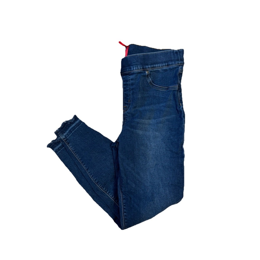 Spanx SZ LargeBlue Distressed Ankle Skinny Denim Jean Legging Med Wash High Rise